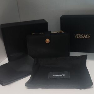 Versace Black Wallet with Gold Accents